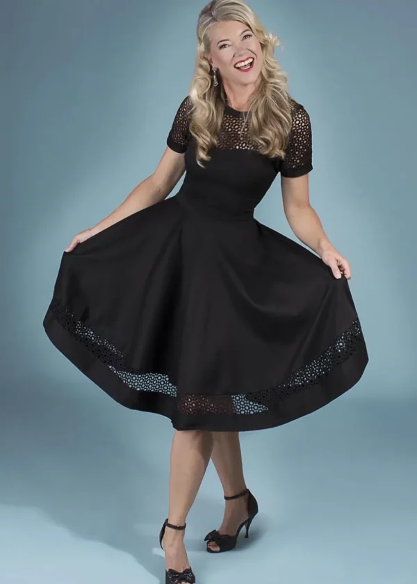 Dolly & Dotty Tess Embroided 50's Swing Dress Black