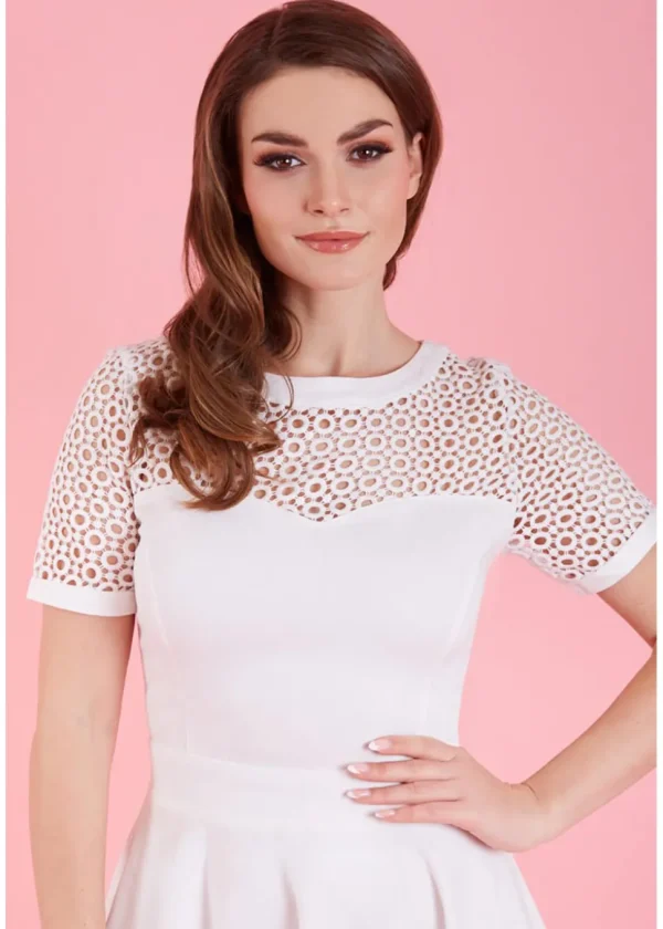 Dolly & Dotty Tess Embroided 50's Swing Dress White