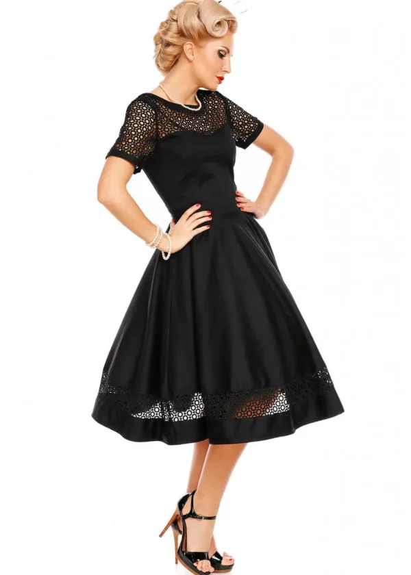 Dolly & Dotty Tess Embroided 50's Swing Dress Black