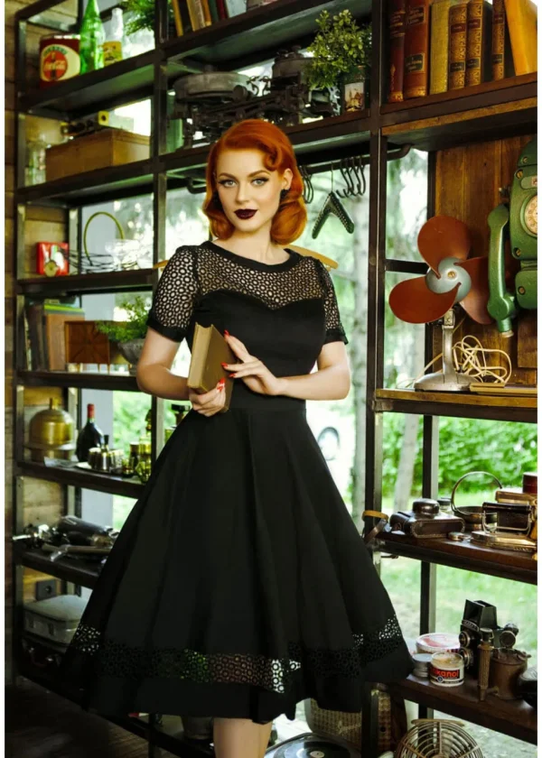 Dolly & Dotty Tess Embroided 50's Swing Dress Black