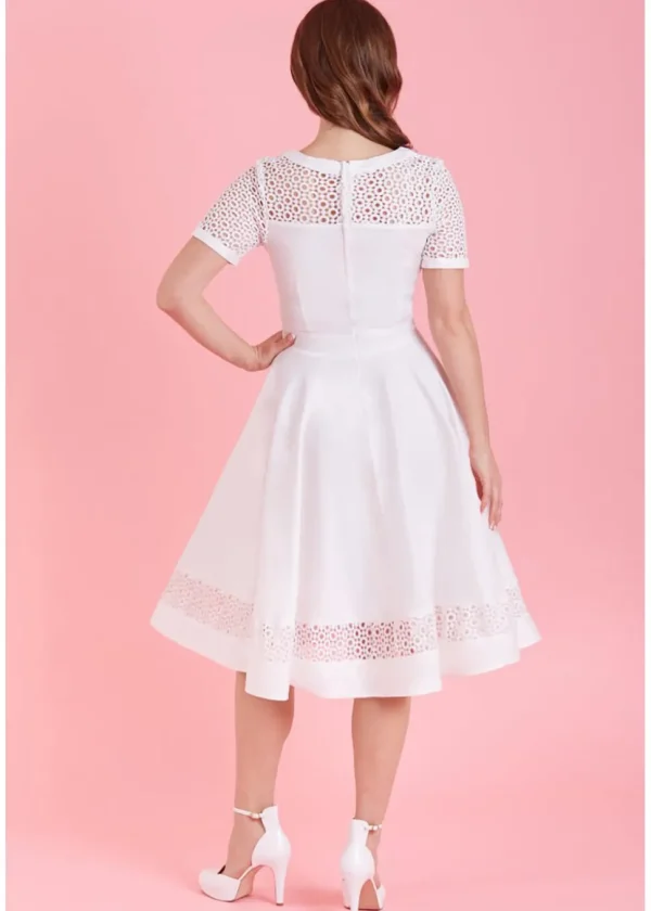 Dolly & Dotty Tess Embroided 50's Swing Dress White