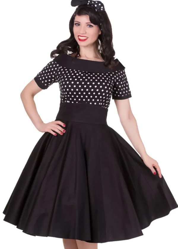 Dolly & Dotty Darlene Polkadot 50's Swing Dress Black