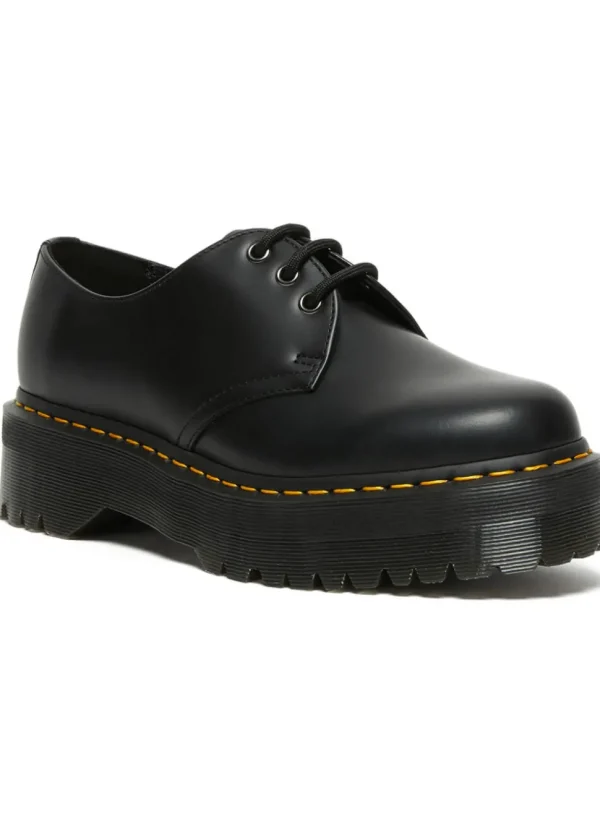 Dr. Martens 1461 Quad Polished Smooth Leather Platform Shoes Black