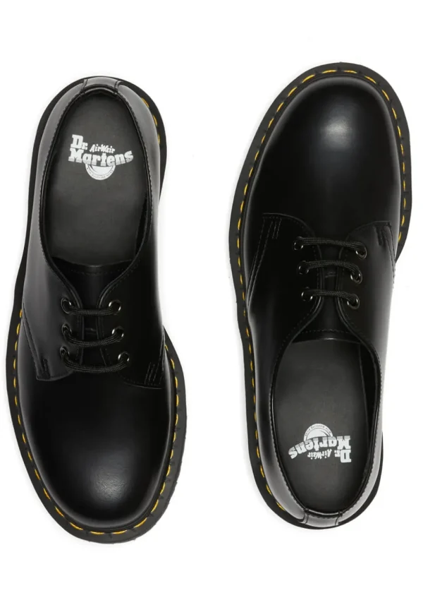 Dr. Martens 1461 Quad Polished Smooth Leather Platform Shoes Black