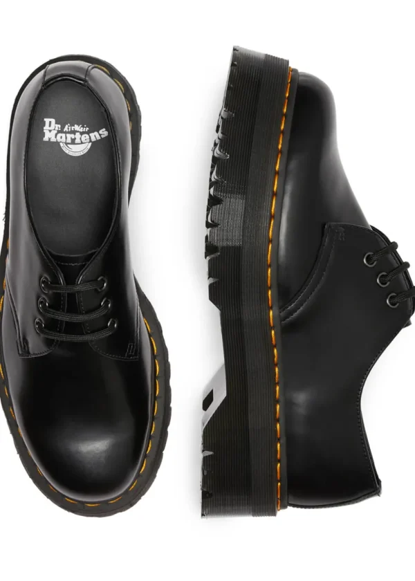 Dr. Martens 1461 Quad Polished Smooth Leather Platform Shoes Black
