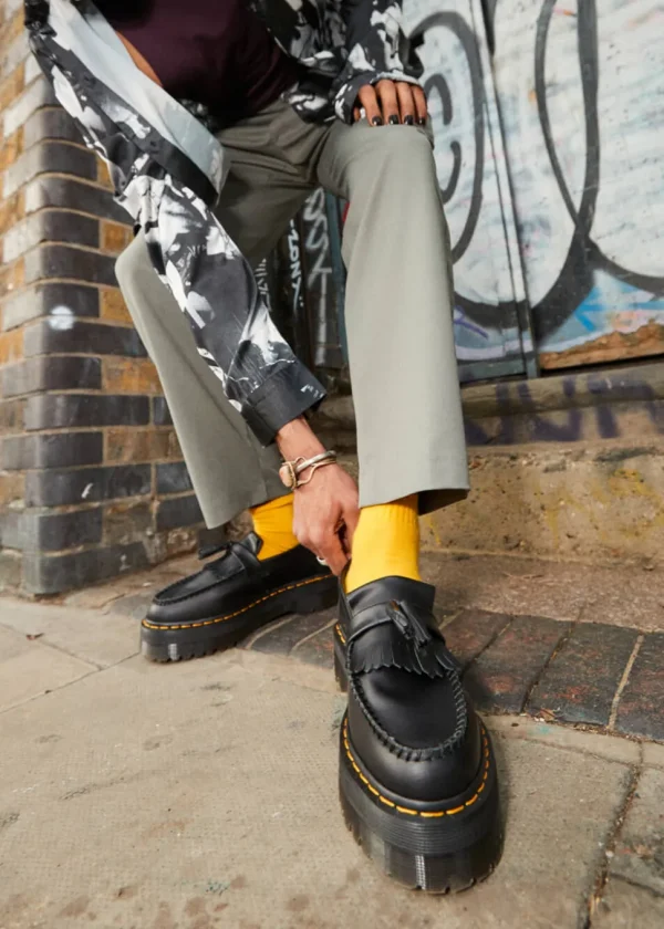 Dr. Martens Adrian Quad Smooth Leather Platform Tassle Loafers Black