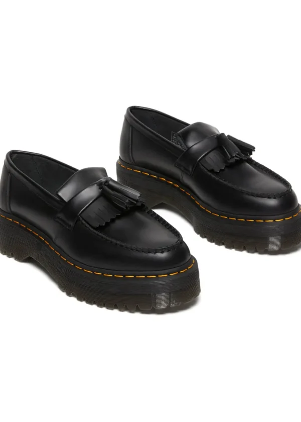 Dr. Martens Adrian Quad Smooth Leather Platform Tassle Loafers Black