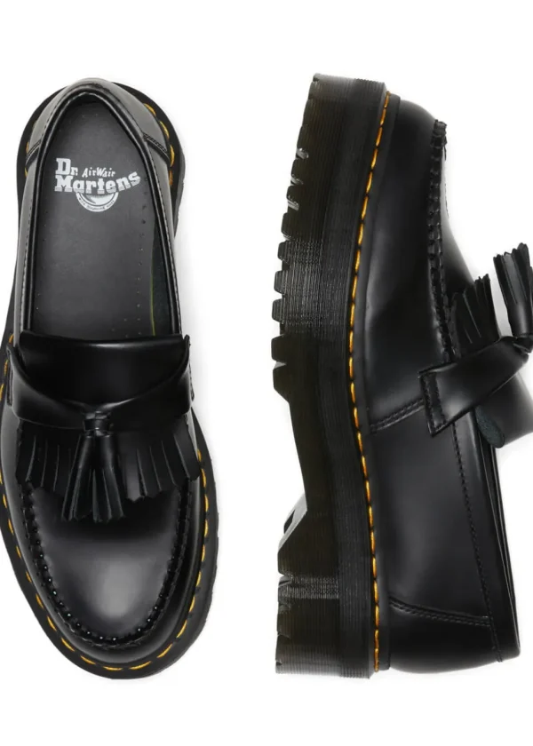 Dr. Martens Adrian Quad Smooth Leather Platform Tassle Loafers Black