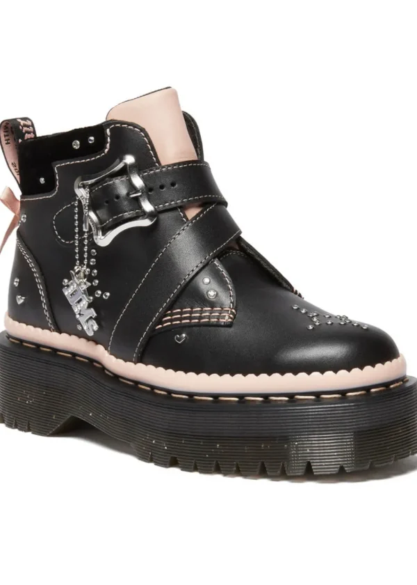 Dr. Martens Caitie Leather Platform Boots Black Pink