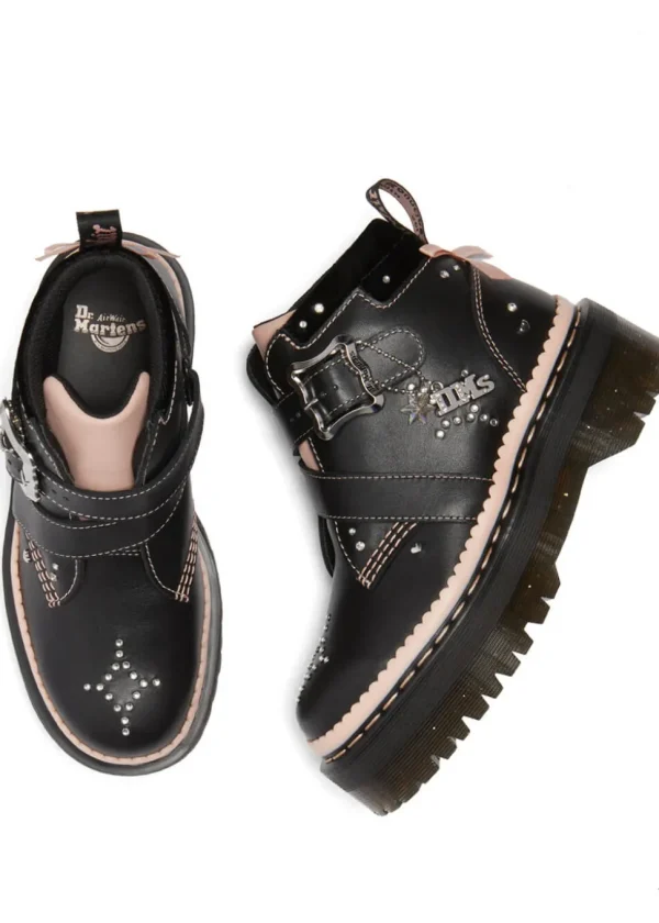 Dr. Martens Caitie Leather Platform Boots Black Pink