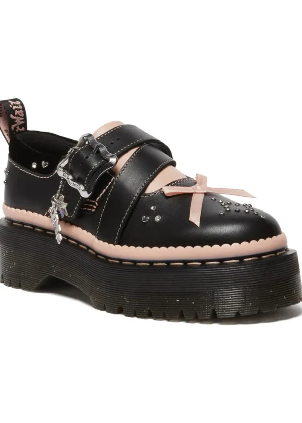 Dr. Martens Kemsley Leather Platform Shoes Black Pink