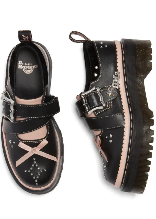 Dr. Martens Kemsley Leather Platform Shoes Black Pink