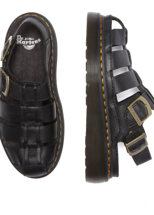 Dr. Martens Wrenlie Grizzly Leather Sandals Black