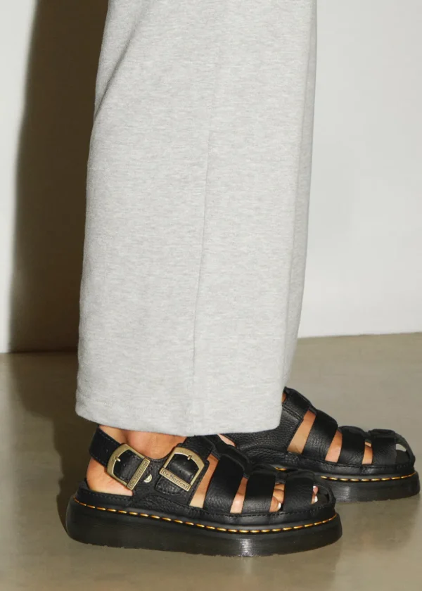 Dr. Martens Wrenlie Grizzly Leather Sandals Black
