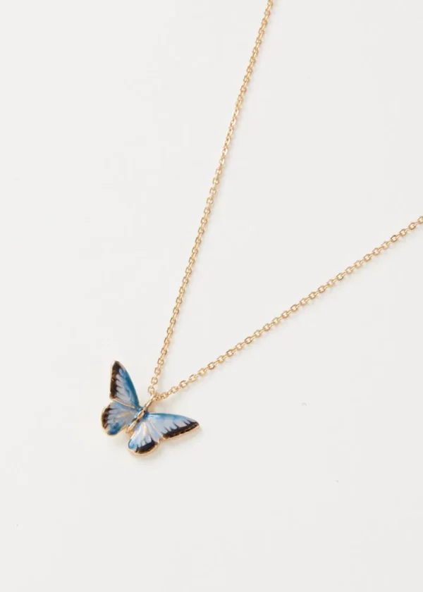 Fable England Blue Butterfly Enamel Necklace
