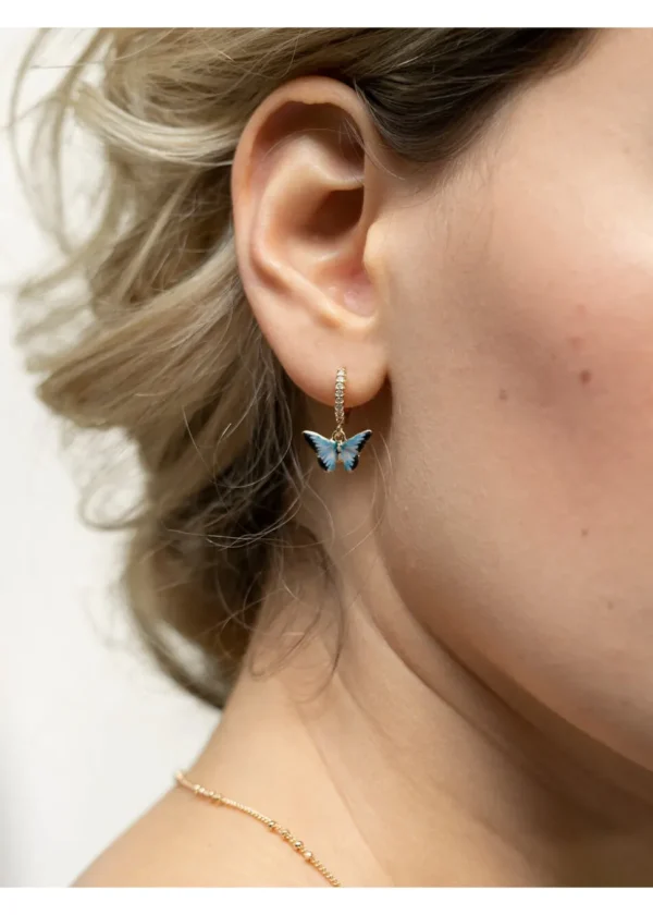 Fable England Blue Butterfly Huggie Earrings