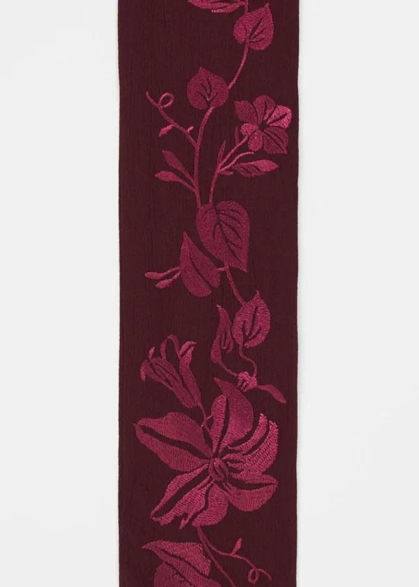 Fable England Bohemian Embroidered Scarf Burgundy
