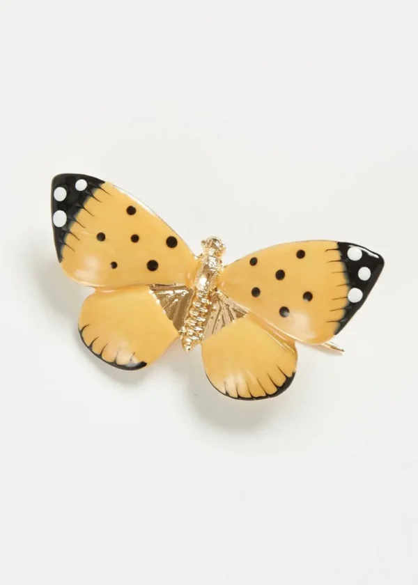 Fable England Butterfly Enamel Brooch Beige