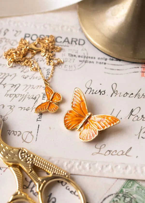 Fable England Butterfly Huggie Earrings Orange