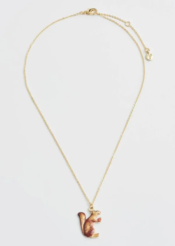 Fable England Cheeky Squirrel Necklace Brown