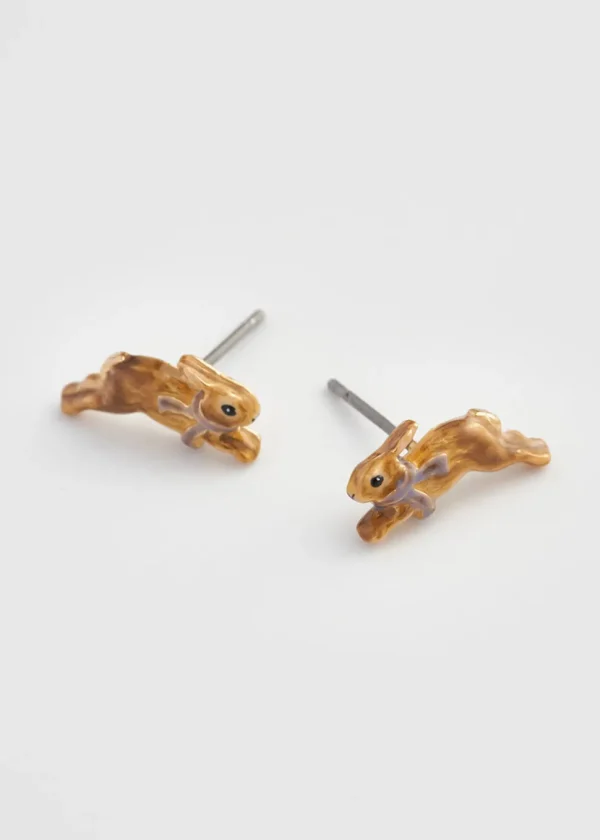 Fable England Cosy Bunny Stud Earrings Brown