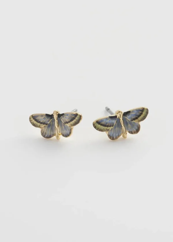Fable England Deco Butterfly Stud Earrings Blue