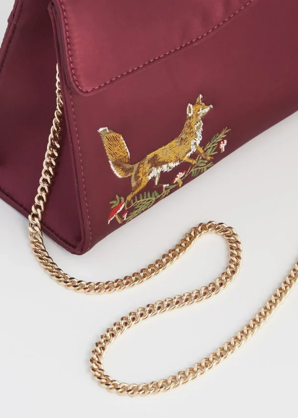 Fable England Fox & Mushroom Satin Bag Burgundy