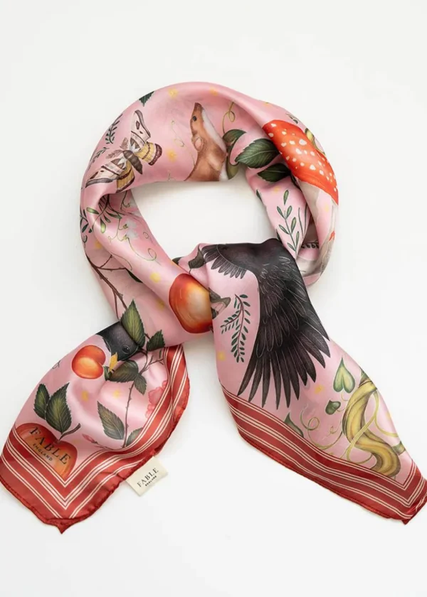 Fable England Into The Woods Square Scarf Pink