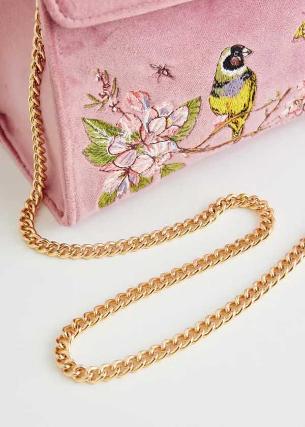 Fable England Morning Song Bird Velvet Bag Pink