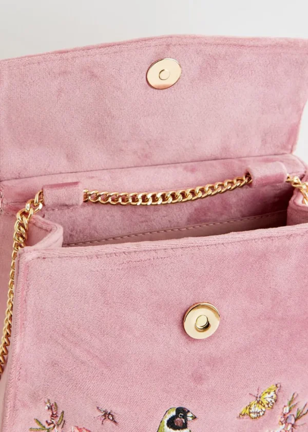 Fable England Morning Song Bird Velvet Bag Pink