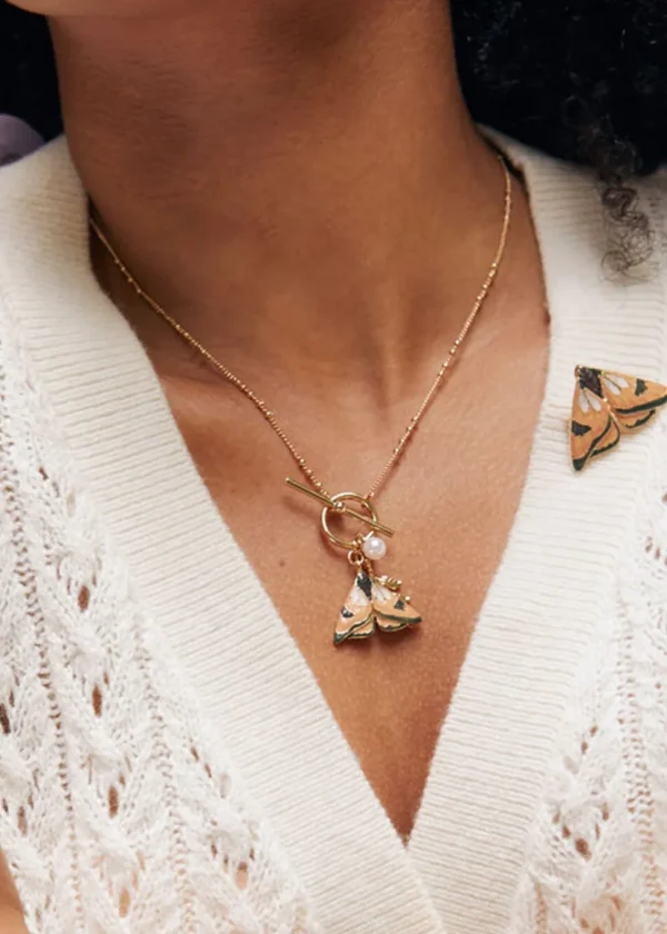 Fable England Moth Enamal Necklace Brown