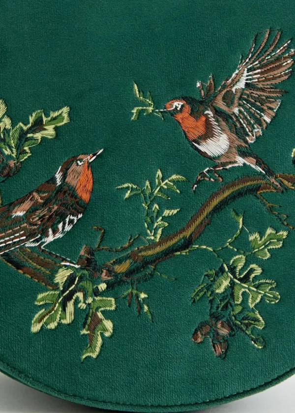 Fable England Robin Bird Velvet Saddle 40's Bag Green