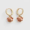 Fable England Rose Bud Huggies Earrings Pink