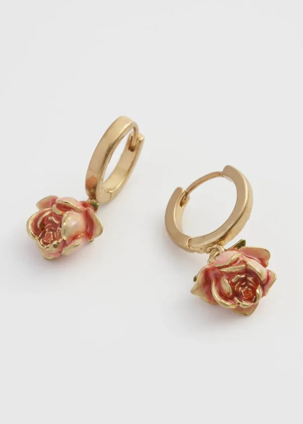 Fable England Rose Bud Huggies Earrings Pink