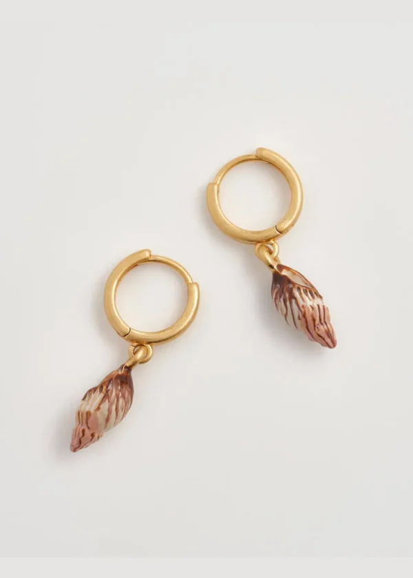 Fable England Spiral Shell Huggy Hoops Earrings Brown