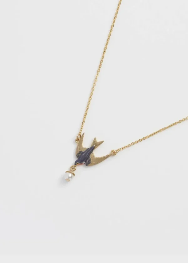 Fable England Swallow & Pearl Necklace Blue