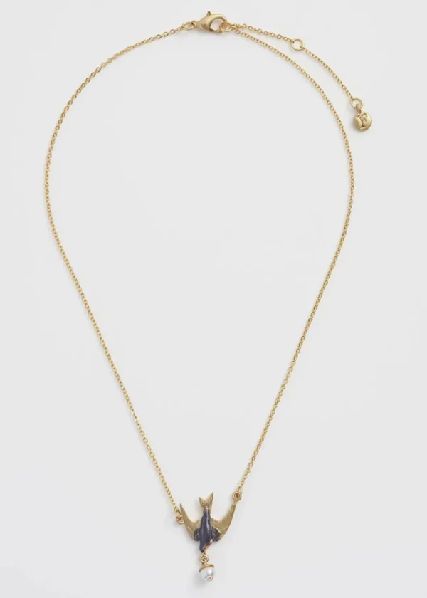 Fable England Swallow & Pearl Necklace Blue
