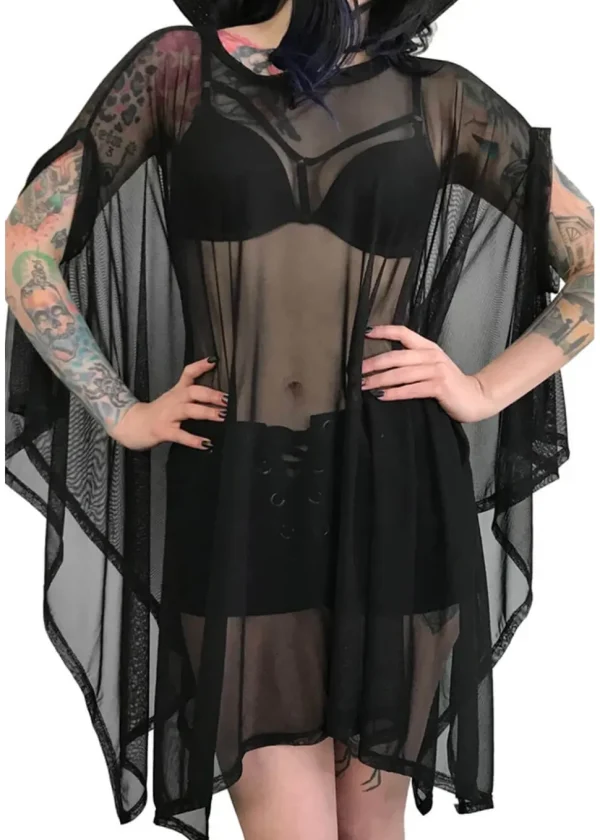 Foxblood Mesh Rhiannon Flowing Tunic Top Black
