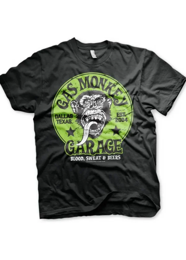 Gas Monkey Garage Men's Green Logo T-Shirt Black