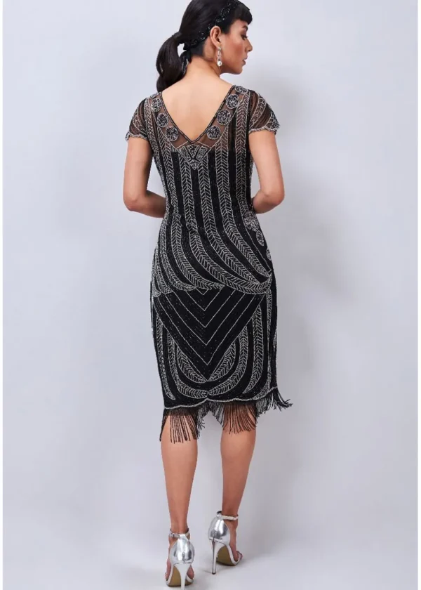 Gatsbylady Dorothy Fringe 20's Flapper Dress Black Silver