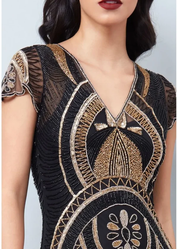 Gatsbylady Mary Fringe 20's Flapper Dress Black Gold