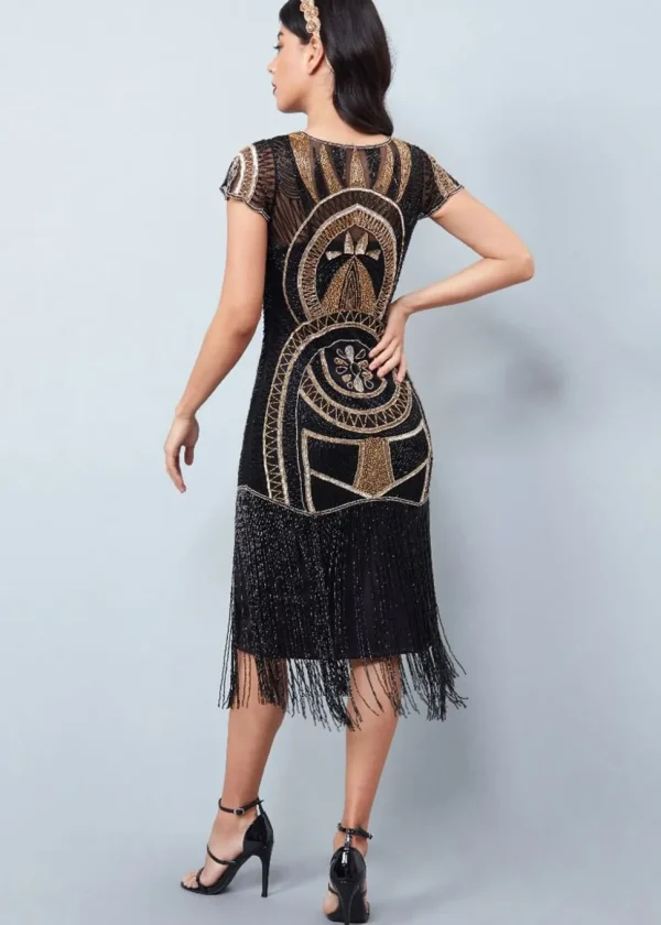 Gatsbylady Mary Fringe 20's Flapper Dress Black Gold