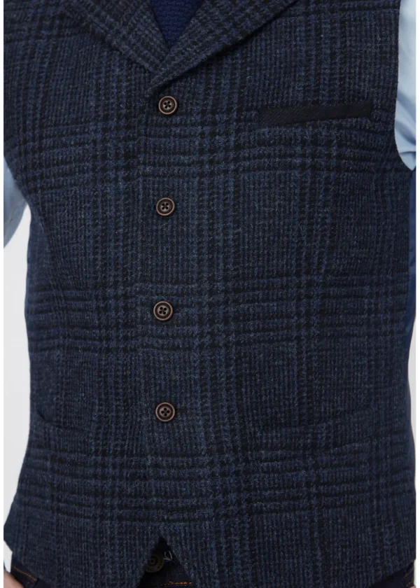 Gibson London Gerard Grouse Check Gilet Navy Black