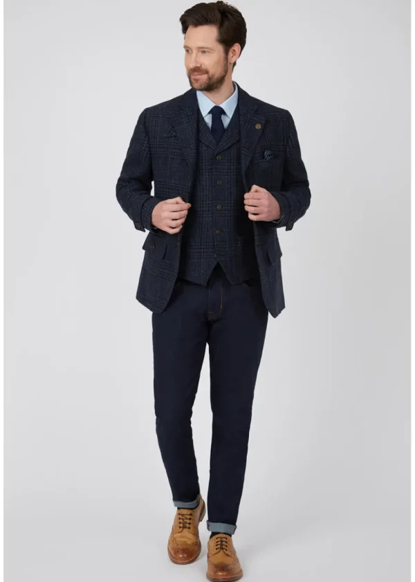 Gibson London Gerard Grouse Check Suit Jacket Navy Black