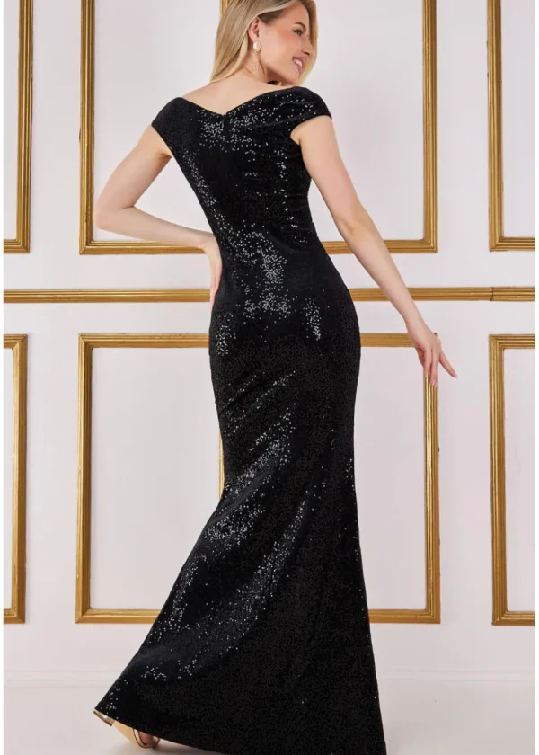 Goddiva Zoe Sequin Velvet Maxi Dress Black