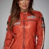 Grand Prix Women's Gulf Racing Leather Jacket Orange