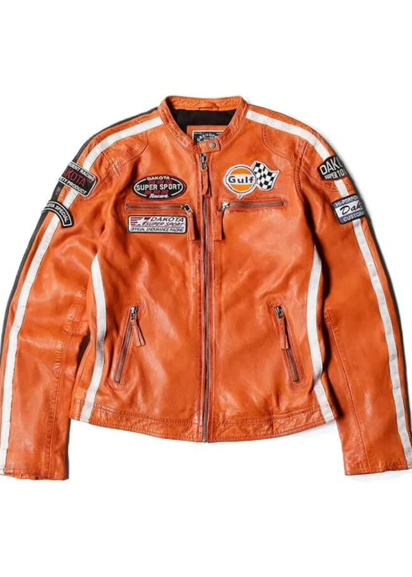 Grand Prix Women's Gulf Racing Leather Jacket Orange