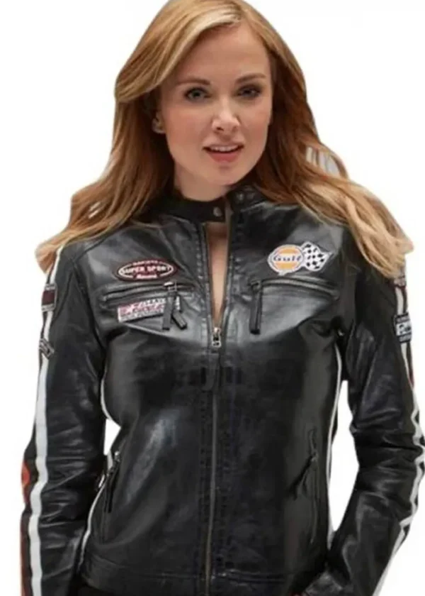 Grand Prix Women's Gulf Racing Leather Jacket Black