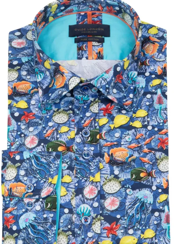 Guide London Mens Fish In The Sea Shirt Blue