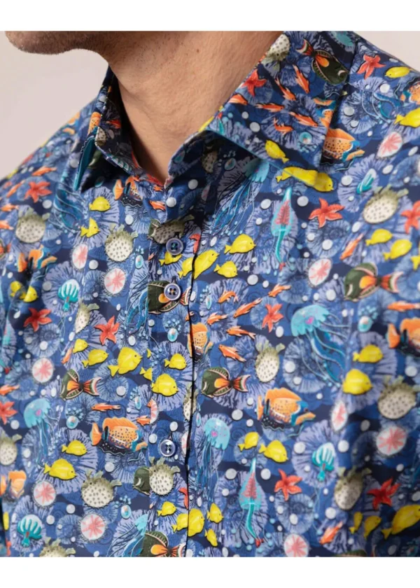 Guide London Mens Fish In The Sea Shirt Blue
